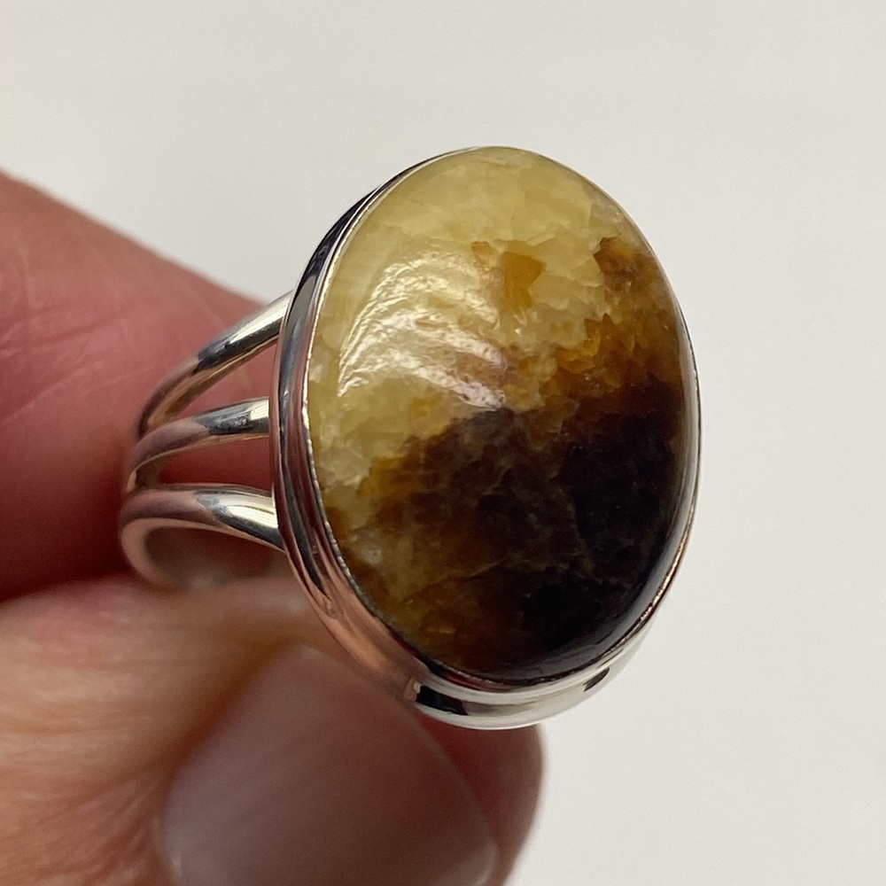 🆕 YELLOW SEPTARIAN 💛🤎💛 RING SIZE 7 IN SOLID STERLING SILVER 925 - Picture 5 of 7